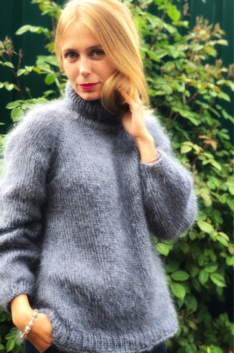 Mohair Sweater Grey Mohair Sweater Turtleneck Sweater Wool - Etsy