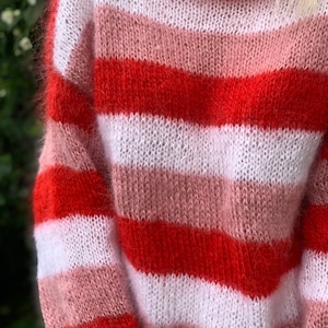 READY TO SHIP Mohair Sweater, Colorful mohair sweater, striped sweater, pullover, Handknit sweater, Knitted sweater, 100% hand made image 5