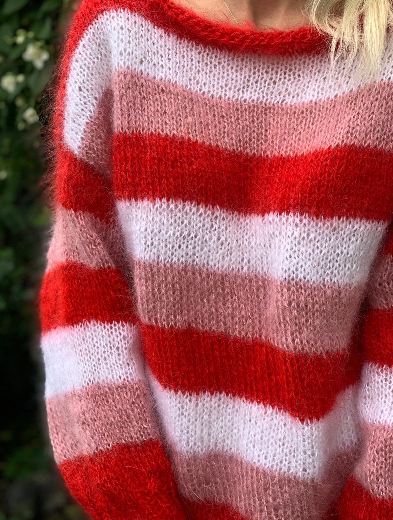 READY TO SHIP Mohair Sweater, Colorful mohair sweater, striped sweater, pullover, Handknit sweater, Knitted sweater, 100% hand made image 5