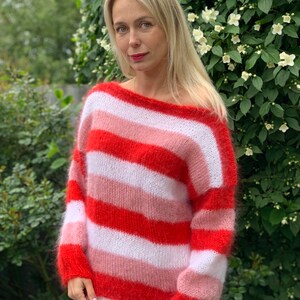 READY TO SHIP Mohair Sweater, Colorful mohair sweater, striped sweater, pullover, Handknit sweater, Knitted sweater, 100% hand made image 6
