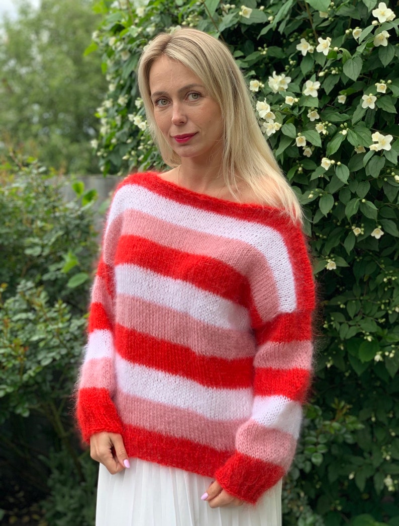 READY TO SHIP Mohair Sweater, Colorful mohair sweater, striped sweater, pullover, Handknit sweater, Knitted sweater, 100% hand made image 6