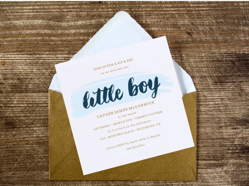 Custom Baby Boy Shower Invitations with Envelopes