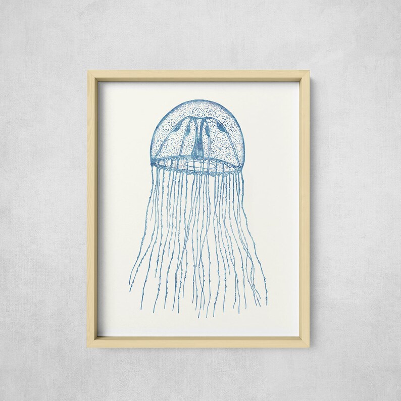 Jellyfish Wall Decor Blue Coastal Wall Art Beach Bathroom Etsy