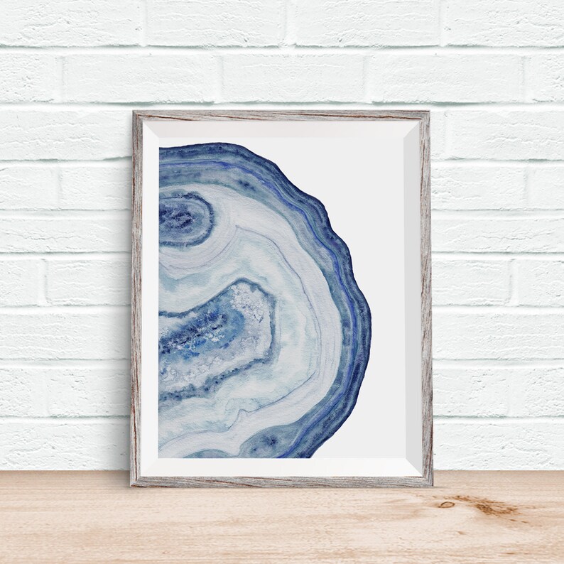Geode Wall Art Watercolor Print Indigo Blue Agate Printable Etsy