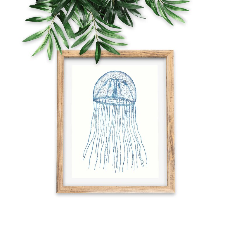 Jellyfish Wall Decor Blue Coastal Wall Art Beach Bathroom Etsy