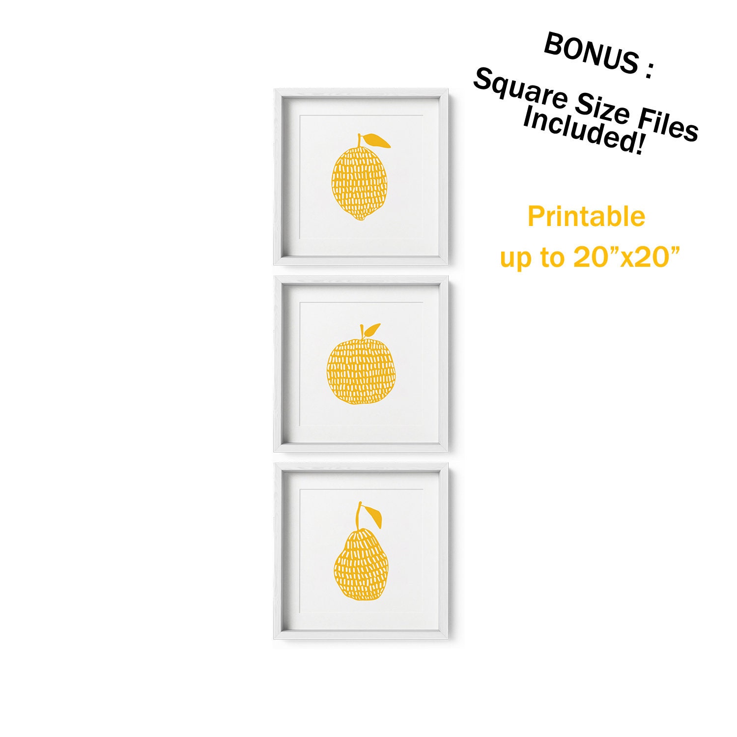 Yellow Kitchen Art Prints Set of 3 Fruit Illustrations Etsy