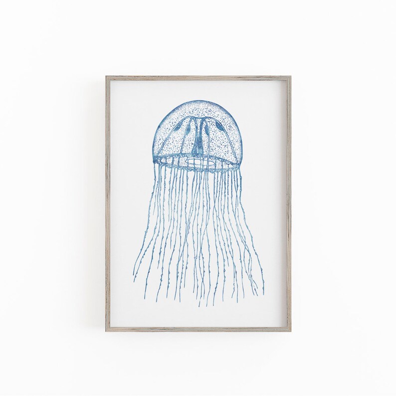 Jellyfish Wall Decor Blue Coastal Wall Art Beach Bathroom Etsy