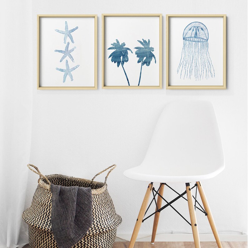 Jellyfish Wall Decor Blue Coastal Wall Art Beach Bathroom Etsy