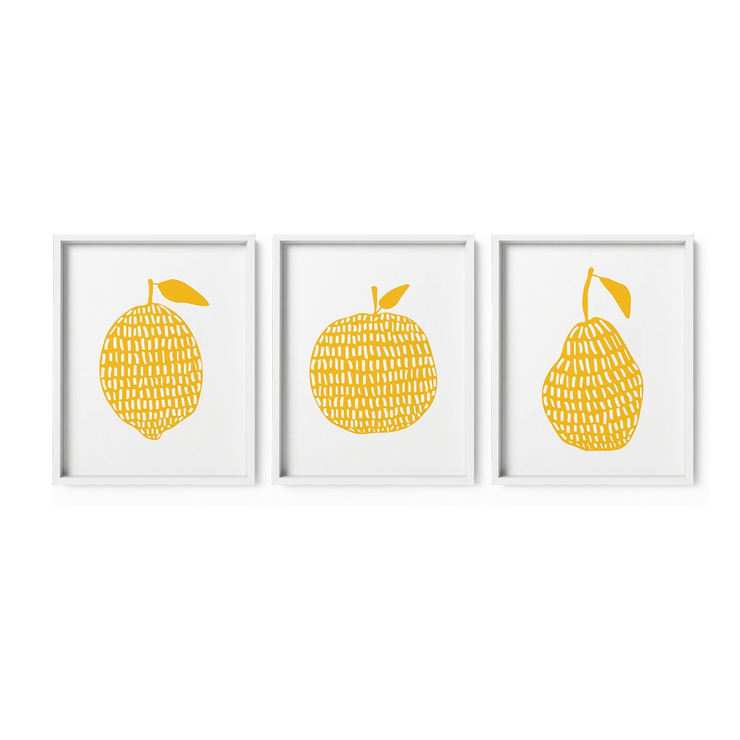 Yellow Kitchen Art Prints Set of 3 Fruit Illustrations Etsy