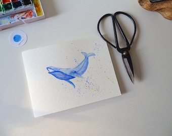 Blue Whale – Handmade Watercolor Greeting Card | Ocean-Inspired Art Card | Calm Nautical Stationery for Any Occasion