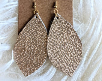 Gold Teardrop Earrings | Saffiano Leather Jewelry | Handmade Earring | Women's Fishhook Drop Earrings | Nickel Free | Designer | Gift Idea