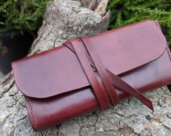 Leather Wrap Clutch in Mahogany  | Women's Extendable Wallet | Gusseted Envelope Clutch | Clutch Purse | Natural Leather Evening Bag