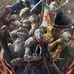 Personajes de Dark Souls: póster de arte de videojuegos