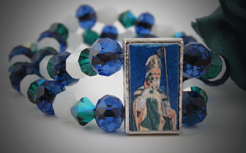 Irish Saint Saint/'s Earrings Saint/'s Bracelet Saint Patrick of Ireland Green and Blue Bracelet with Earrings
