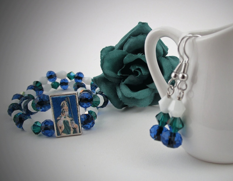 Irish Saint Saint/'s Earrings Saint/'s Bracelet Saint Patrick of Ireland Green and Blue Bracelet with Earrings