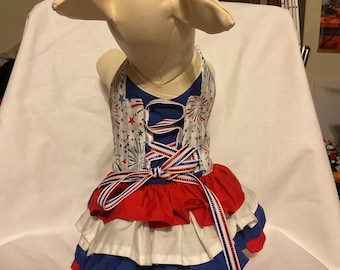 4th of July fireworks ruffle dog dress.