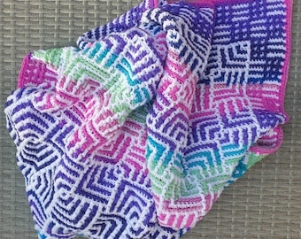Pinwheel Mosaic Overlay Crochet Baby Blanket Afghan blanket PDF digital Download