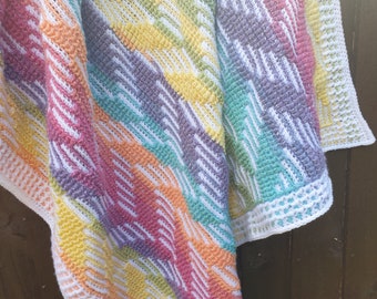 Mosaic Chevron Virkad Babyfilt Mönster (Digital Nedladdning)