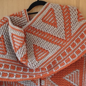 Reversable Peaks Ruana Shawl, Scarf, Written Row by Row, Mosaic chart, Instant Download, Overlay Mosaic, Crochet Pattern