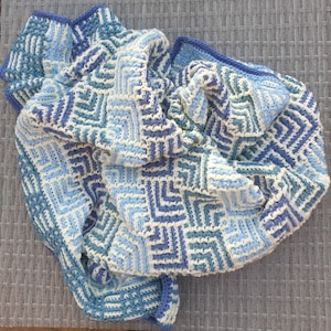 Mosaic Pinwheel in blues, Baby Afghan, Written Row by Row, Mosaic chart, Instant Download, Overlay Mosaic, Crochet Pattern