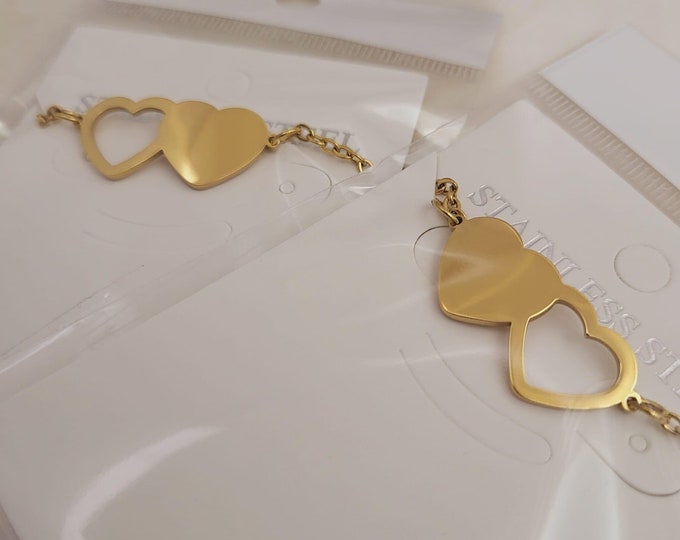 Set of 2 Double Heart BFF Laser engravable Bracelet Blanks.