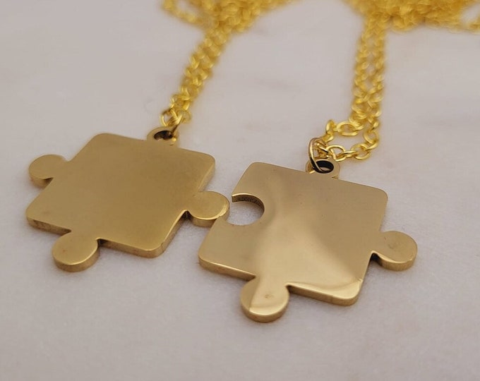 Gold Color Puzzle piece Pendant necklace Blanks for Laser Engraving Engraved Jewelry