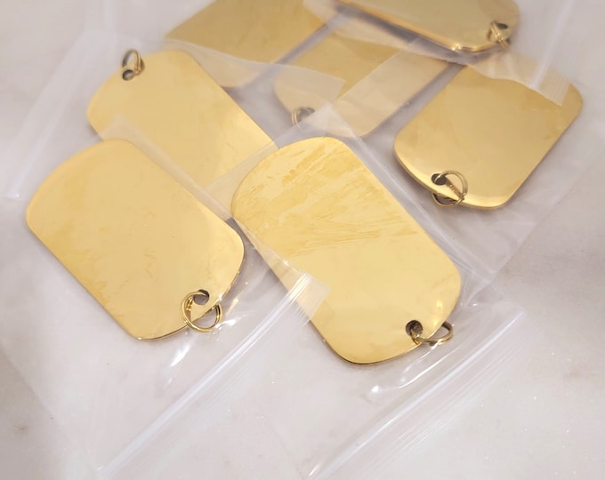 8 Gold Color Military Tag Blanks -Stainless Steel Engraving Blanks. Metal Laser Engravable Dog Tag Keychain Blanks.