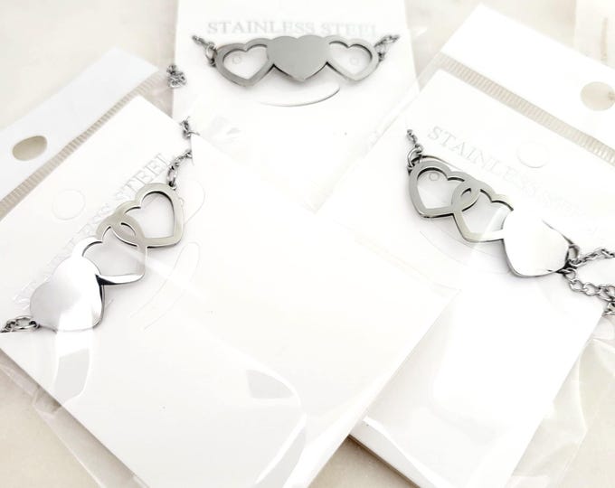 Set of 3 Triple Heart Bracelets for Big Mid Small Sis, BFF, 3 best friends Bracelets Laser engravable Bracelet Blanks.