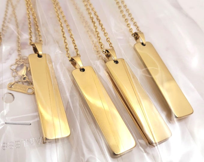 Gold tone Laser Engraving Vertical 3D Bar Pendant Necklace Metal Blanks - Stainless Steel Jewelry Blanks