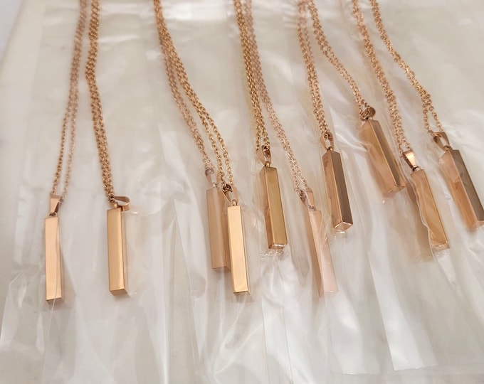 Rose Gold Laser Engraving Vertical 3D Bar Pendant Necklace Metal Blanks - Stainless Steel Jewelry Blanks