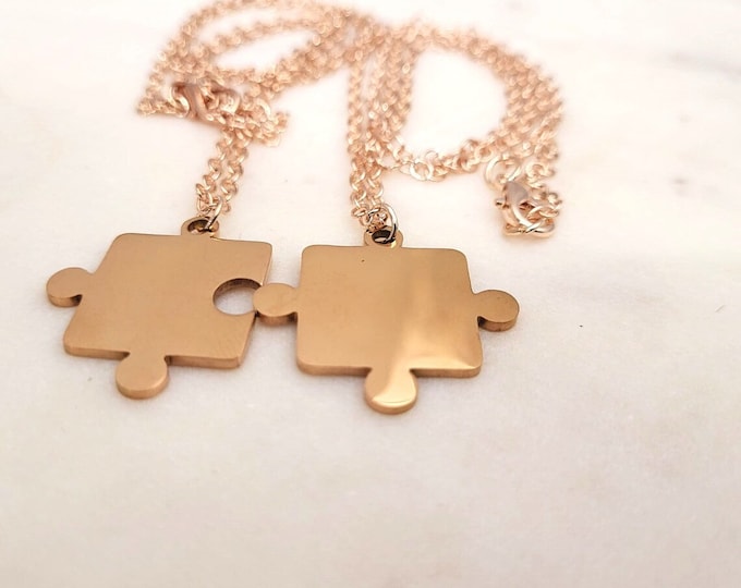 Rose Gold Color Puzzle piece Pendant necklace Blanks for Laser Engraving Engraved Jewelry
