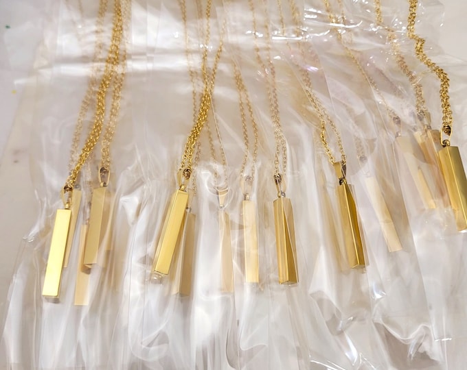 Gold Color Laser Engraving Vertical 3D Bar Pendant Necklace Metal Blanks - Stainless Steel Jewelry Blanks