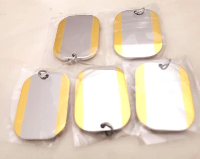 Laser Engraving Military Tag Blanks - Dual Tone Stainless Steel. 2 Tone Metal Laser Engravable Dog Tag Keychain Blanks.