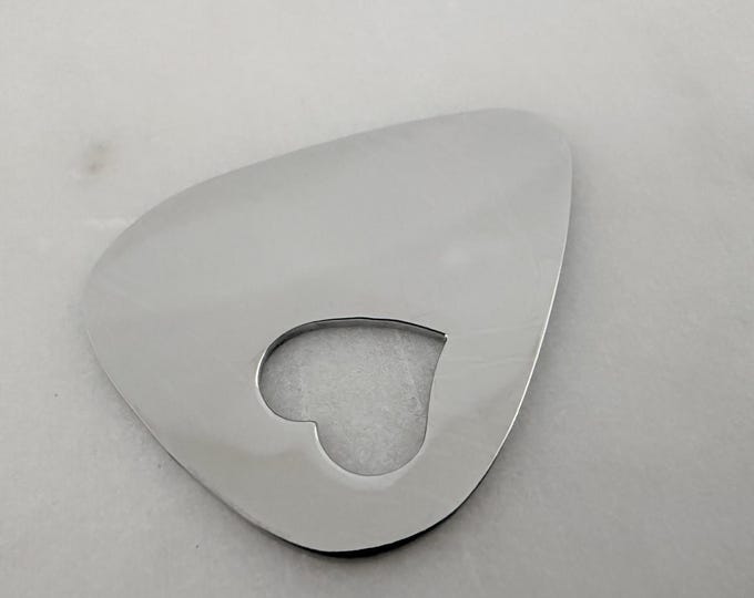 Laser Engraving Supplies - Open Cut Heart Guitar Pick Stainless Steel Blanks - Stainless Steel