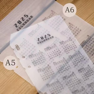 LV Gm, Mm or Pm A5/A6/A7 loose-leaf calendar 2025 partition PP transparent matte