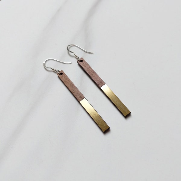 Zelda Geometric Drop Earrings | Sterling silver | Eco friendly | Dangle | Minimal jewellery | Simple earrings | Wood | Brass | Anniversary
