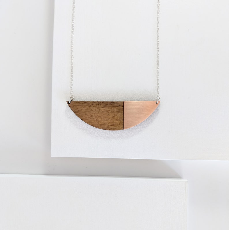 Eco friendly Alexandra Geometric Statement Necklace Simple necklace Wood Copper Anniversary Minimal jewellery Sterling Silver