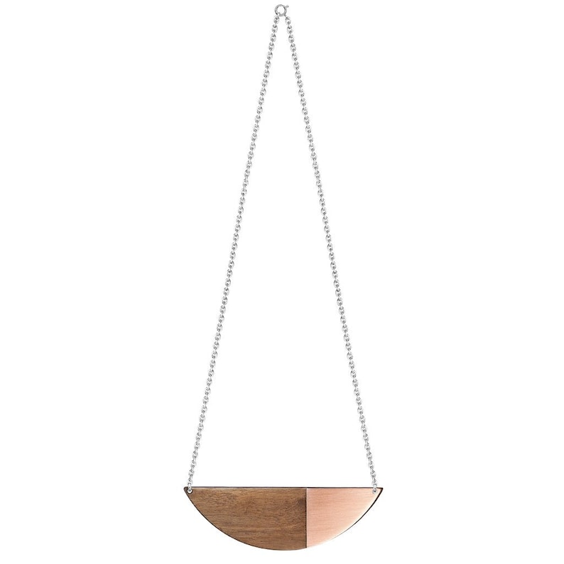 Eco friendly Alexandra Geometric Statement Necklace Simple necklace Wood Copper Anniversary Minimal jewellery Sterling Silver