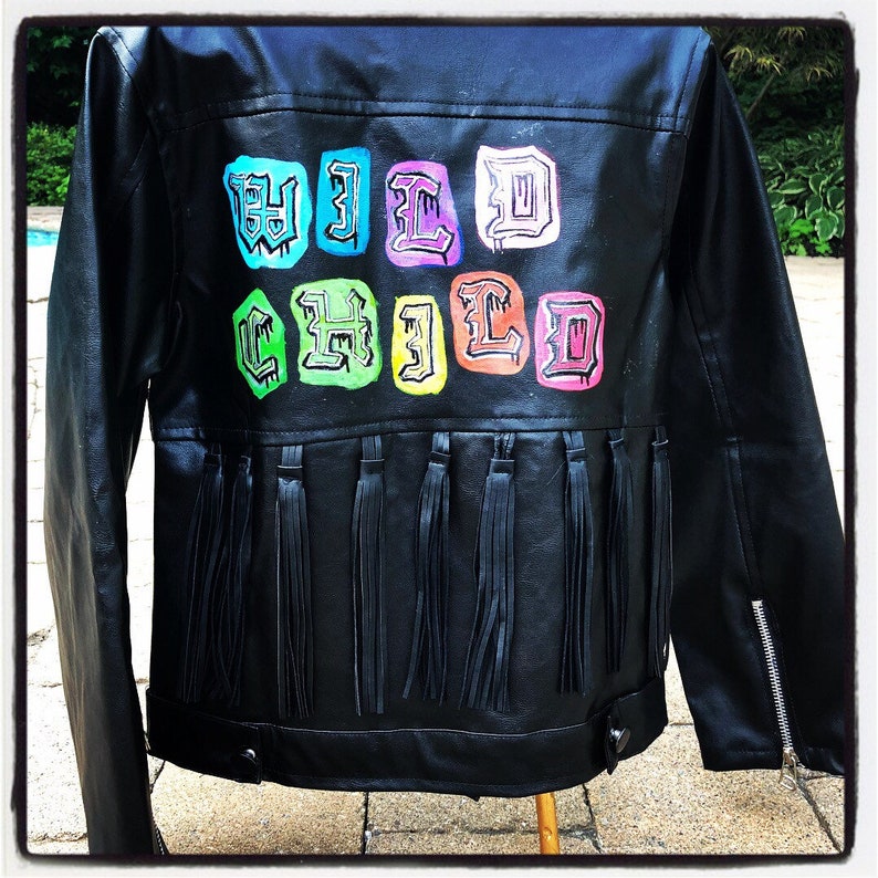 Leather Fringe Jacket Hand Painted Custom Girls Wild Child