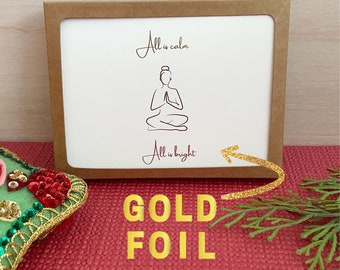 Yoga Christmas cards, All is calm All is bright, yoga cards, gold foil greeting cards, yoga pose cards, yoga gift for women, yogi gift