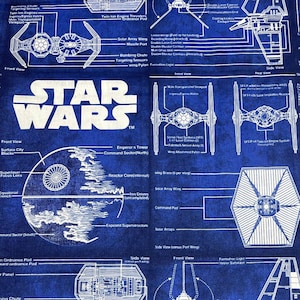Star Wars Blueprint Fabric Blue | Lucasfilm 2012 Camelot Fabrics 73100026 | Rare OOP Star Wars Ships Cotton Quilt Fabric by the Yard