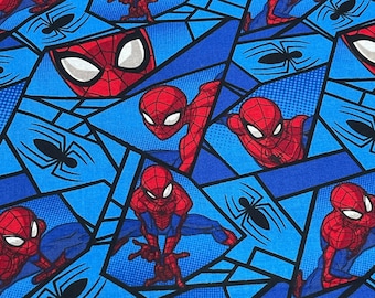 Spiderman Blocks Cotton Fabric Fun Geometric Shapes with Spiders Spiderman Graphics Pairs Beautifully with Spiderman Panel (Sold Separately)