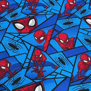 Spiderman Blocks Cotton Fabric Fun Geometric Shapes with Spiders Spiderman Graphics Pairs Beautifully with Spiderman Panel (Sold Separately)
