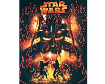 Panneau Star Wars très rare 34 x 42 pouces La Revanche des Sith ObiWan KenobiDarth Vader sous licence Panneau POO en tissu vintage