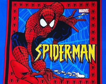 Panel de tela de algodón del cómic de Spiderman de 2004 / 53 x 43 cm (21" x 17"), azul, con pose de acción / Artículo raro, descatalogado