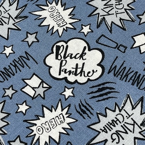 Black Panther Hero King T Chaiia  Wakanda Superhero Words Licensed 100% Cotton Camelot Fabrics 13050285