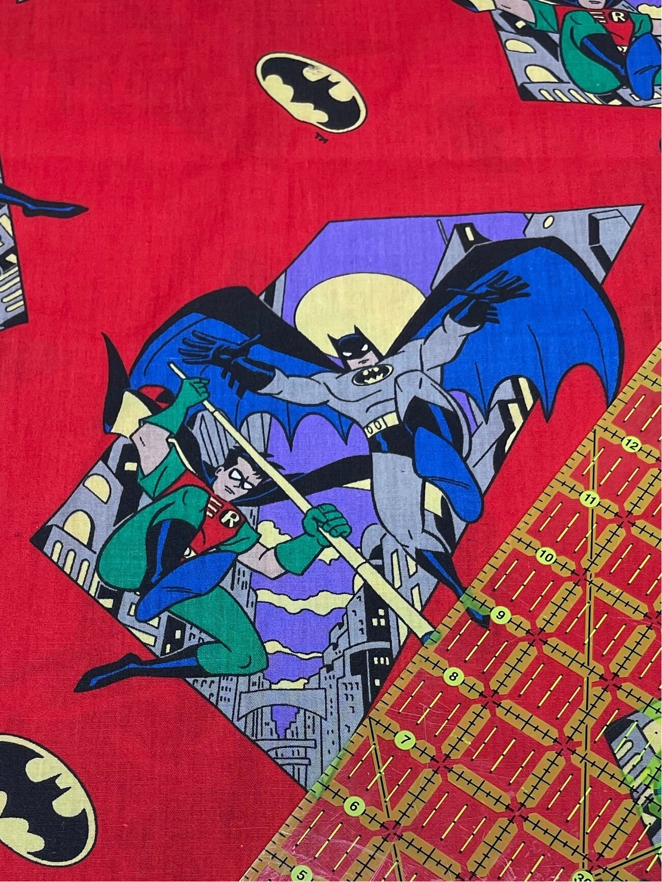 90s BAT MANファブリック布キルトmade in usa Batman & Robin 1994 Fabric | DC Comics Cotton | Vintage OOP Hard