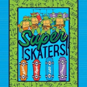 Pannello in tessuto di cotone Teenage Mutant Ninja Turtle 45”x 36” 2014 Viacom International Springs Creative Product Style CP 55019 TMNT Super Skater