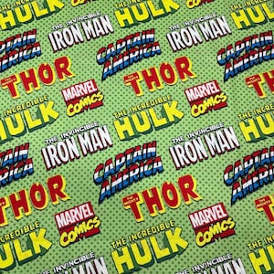 Tessuto di cotone con loghi dei fumetti Marvel, Ironman, Capitan America, Hulk, Thor, Supereroi Marvel, Toss Springs, tessuto per trapunte di qualità creativa CP74875