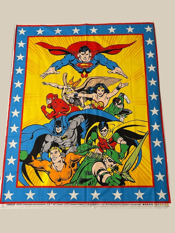 Justice League Cotton Fabric Panel: Superman, Batman, Wonder Woman